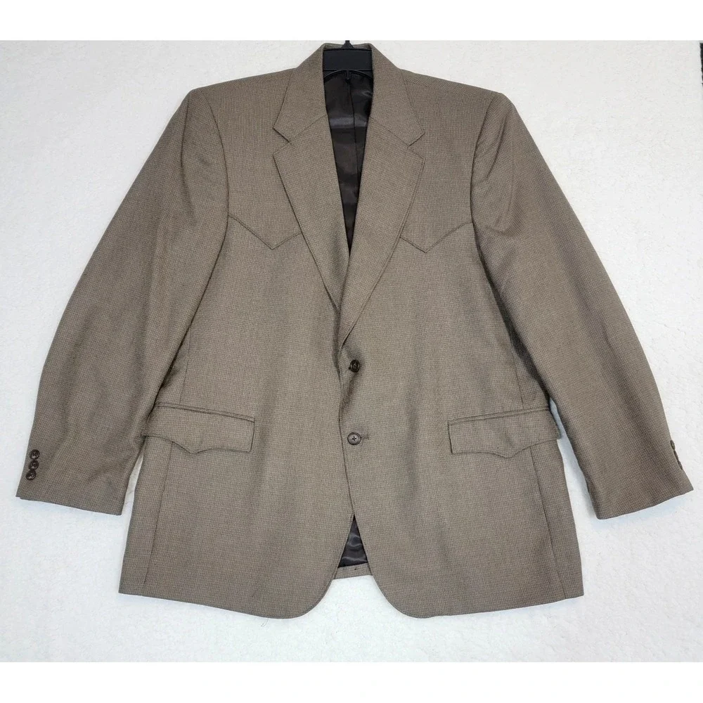 Circle S Men's Suit Jacket 48 Long Brown Check Cowboy Western Rockabilly Yoke